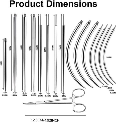 Body Jewelry Insertion Tool, 17 Pack Stainless Steel Piercing Ball Grabber Tool, Internal Thread, External Thread and Threadless Lip Piercing Tool for Ear, Nose, Belly Button, Nipple, Lip, Eyebrow and Tongue, Flat Back Earring Tool-14G 16G 18G 20G in Saudi Arabia