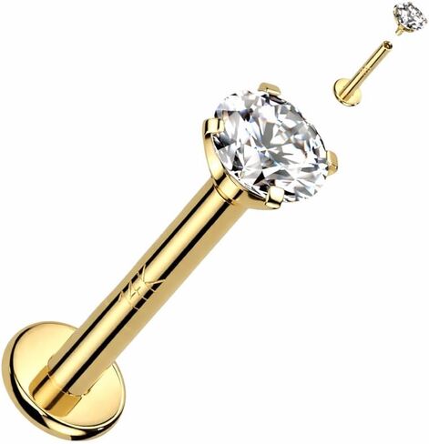 14K Solid Gold Flat Back Stud Earring 18G Internally Threaded Labret, 2mm Natural Diamond Cartilage Tragus Conch Helix Lip Nose Piercing Jewelry in Saudi Arabia