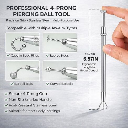 Body Jewelry Insertion Tool, 17 Pack Stainless Steel Piercing Ball Grabber Tool, Internal Thread, External Thread and Threadless Lip Piercing Tool for Ear, Nose, Belly Button, Nipple, Lip, Eyebrow and Tongue, Flat Back Earring Tool-14G 16G 18G 20G in Saudi Arabia