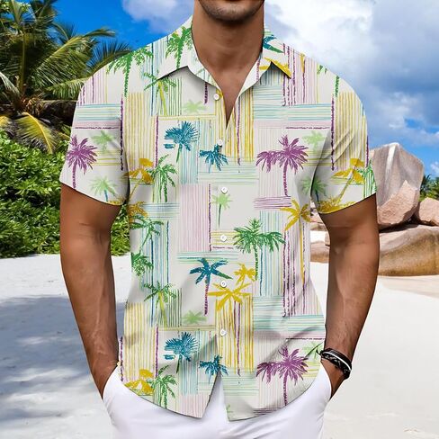 Men's Hawaiian Shirts Summer Casual Short Sleeve Button Down Shirts Novelty Floral Tops Tropical Beach Clothes in Saudi Arabia