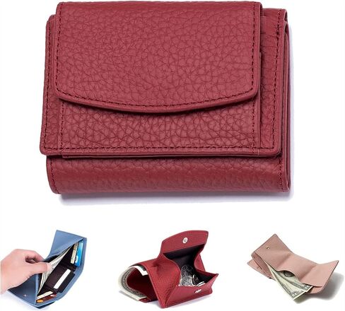 2023 New Unisex Anti-Credit Card Fraud Folding Mini Wallet, Genuine Leather RFID Blocking Card Holder Organizer Pocket Mini Wallet (Color : Wine Red) in Kuwait