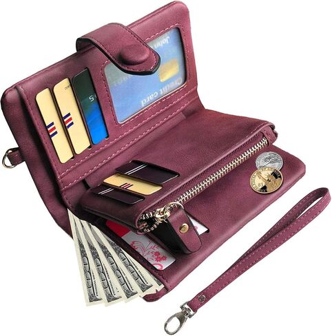 PofeeXIO Womens Small Bifold Leather Wallets RFID Ladies Wristlet with Card Slots id Window Zipper Coin Purse | Small in Kuwait