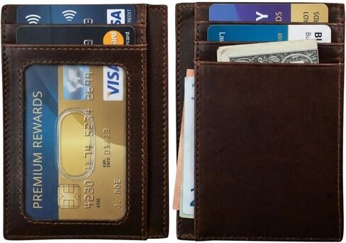 ili New York Genuine Leather Slim RFID Card Holder for Men - 7 Slots, Clear ID Window with Thumb Slide, Compact 4.5" x 3", Minimalist Credit Card Holder for Front or Back Pocket - Black in Saudi Arabia