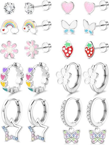 YADOCA Hypoallergenic Flat Back Earrings for Girls Women - Surgical Stainless Steel Toddler Kids Baby Earrings for Sensitive Ears Cute Screw Back Girls Earring 14K Gold Plated Flatback Stud Earring Hoops in Kuwait
