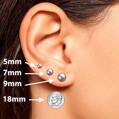 AAAA Grade 7mm Lavender Japanese Freshwater Cultured Pearl Stud Earrings, Solid 14k Yellow Gold, Natural Color Round, Gift Box and Certificate in Saudi Arabia