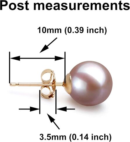 AAAA Grade 7mm Lavender Japanese Freshwater Cultured Pearl Stud Earrings, Solid 14k Yellow Gold, Natural Color Round, Gift Box and Certificate in Saudi Arabia