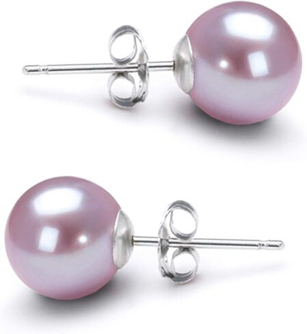 AAAA Grade 5–10mm Lavender Japanese Freshwater Cultured Pearl Stud Earrings, Solid 14k White or Yellow Gold, Natural Color Round, Gift Box and Certificate in Saudi Arabia