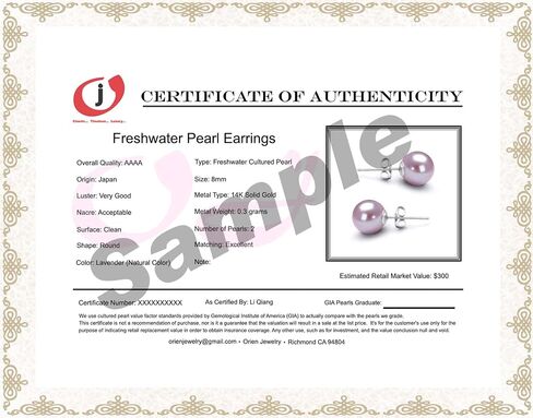 AAAA Grade 5–10mm Lavender Japanese Freshwater Cultured Pearl Stud Earrings, Solid 14k White or Yellow Gold, Natural Color Round, Gift Box and Certificate in Saudi Arabia