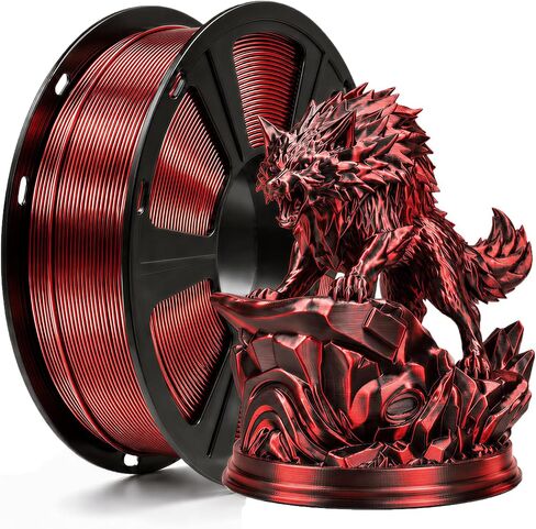 Dual Color Silk PLA Filament 1.75mm Black Red 1KG, Shiny High Gloss Finish, Seamless Color Transition, Neatly Wound, Accuracy +/-0.02mm Vacuum Packaging in Saudi Arabia