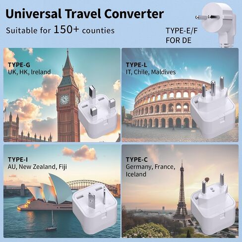 2000W Voltage Converter US to Europe for Hair Dryer, 220V to 110V Converter for European Travel Plug Adapter with 3 AC 2 USBC 2 USBA Ports, Travel Essential with EU UK IT AU Plug (White) in Saudi Arabia
