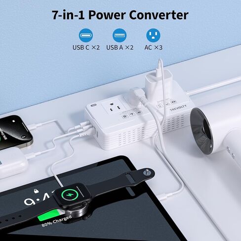 2000W Voltage Converter US to Europe for Hair Dryer, 220V to 110V Converter for European Travel Plug Adapter with 3 AC 2 USBC 2 USBA Ports, Travel Essential with EU UK IT AU Plug (White) in Saudi Arabia