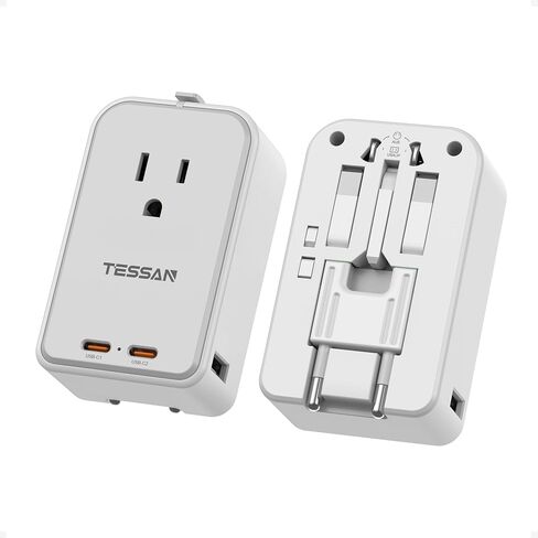 TESSAN Travel Adapter 009, PD 20W Universal Power Adapter 2 USB C 1 USB A, Ultra Thin International Plug Adaptor Worldwide Outlet for US to European UK Italy Spain New Zealand (Type C G A I), 1 Pack in Saudi Arabia