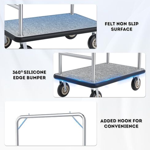 42 * 26IN Hotel Luggage Cart with Top Frame and Hook, 1300 LBS Load Capacity, Platform Truck with Front Frame and 7-inch Rubber Wheels, Ideal for Travel, Resorts, Conference in Kuwait