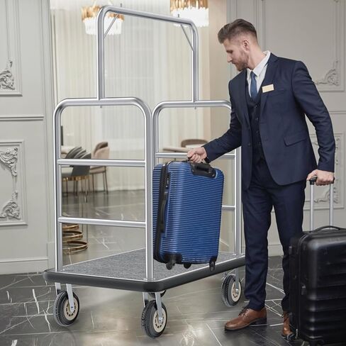 42 * 26IN Hotel Luggage Cart with Top Frame and Hook, 1300 LBS Load Capacity, Platform Truck with Front Frame and 7-inch Rubber Wheels, Ideal for Travel, Resorts, Conference in Kuwait