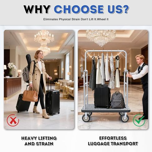 42 * 26IN Hotel Luggage Cart with Top Frame and Hook, 1300 LBS Load Capacity, Platform Truck with Front Frame and 7-inch Rubber Wheels, Ideal for Travel, Resorts, Conference in Kuwait