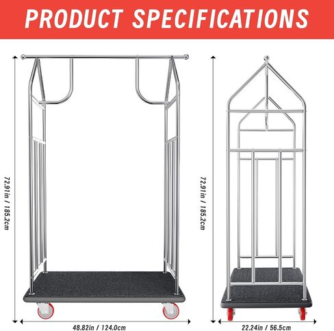 48 * 22IN Hotel Luggage Cart with Wheels,1200 lbs Load Capacity Heavy Duty Rolling Luggage Cart,Commercial Bellman Cart with Anti-Friction Felt Pad & Rubber Bumper for Hotels,Resorts, Condos in Saudi Arabia