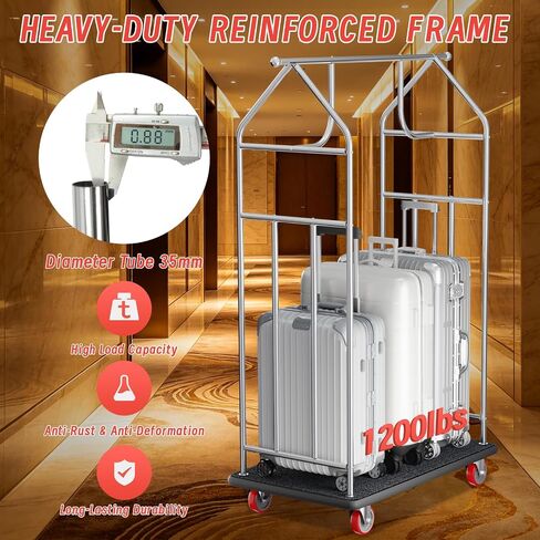 48 * 22IN Hotel Luggage Cart with Wheels,1200 lbs Load Capacity Heavy Duty Rolling Luggage Cart,Commercial Bellman Cart with Anti-Friction Felt Pad & Rubber Bumper for Hotels,Resorts, Condos in Saudi Arabia