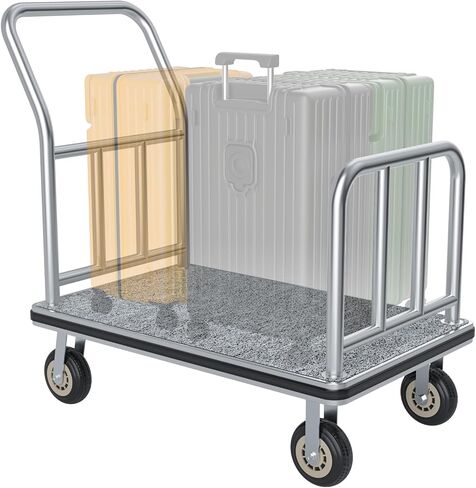 Heavy Duty Luggage Cart - 8" Wheels with Brackets, Commercial Grade Hotel Luggage Trolley, Deluxe Rectangular Steel Bellman Cart with Platform for Hotels Use (38"X 42" X 25") in Saudi Arabia