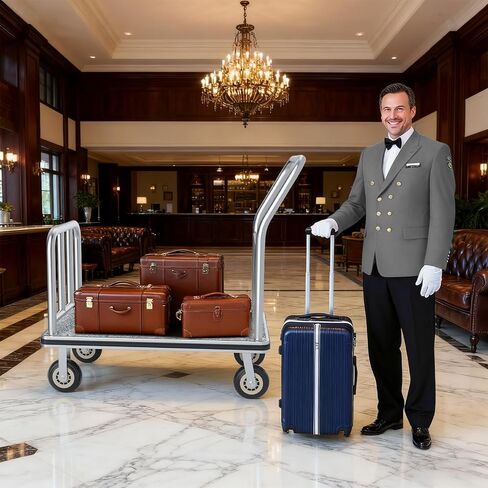 Heavy Duty Luggage Cart - 8" Wheels with Brackets, Commercial Grade Hotel Luggage Trolley, Deluxe Rectangular Steel Bellman Cart with Platform for Hotels Use (38"X 42" X 25") in Saudi Arabia