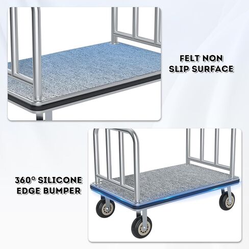 Heavy Duty Luggage Cart - 8" Wheels with Brackets, Commercial Grade Hotel Luggage Trolley, Deluxe Rectangular Steel Bellman Cart with Platform for Hotels Use (38"X 42" X 25") in Saudi Arabia