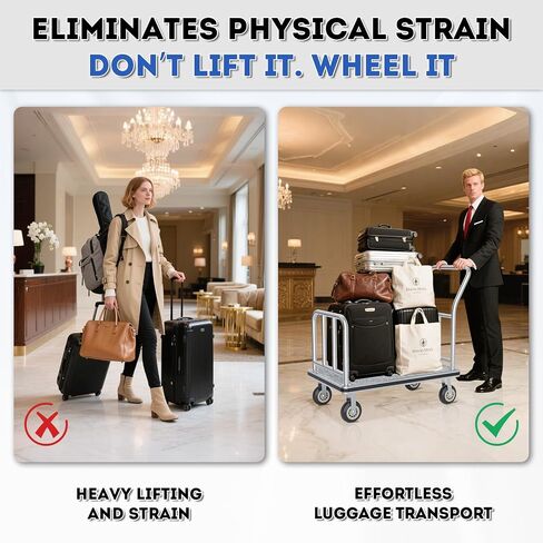 Heavy Duty Luggage Cart - 8" Wheels with Brackets, Commercial Grade Hotel Luggage Trolley, Deluxe Rectangular Steel Bellman Cart with Platform for Hotels Use (38"X 42" X 25") in Saudi Arabia