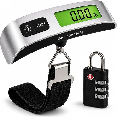 Luggage Scale with TSA Approved Lock, Digital Portable Hanging Baggage Scale 110lb/50kg, Travel Weight Scale for Suitcases, Avoid Overweight Fees, Travel Essentials Gift, Battery Included in Saudi Arabia