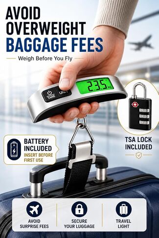 Luggage Scale with TSA Approved Lock, Digital Portable Hanging Baggage Scale 110lb/50kg, Travel Weight Scale for Suitcases, Avoid Overweight Fees, Travel Essentials Gift, Battery Included in Saudi Arabia