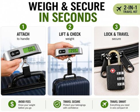 Luggage Scale with TSA Approved Lock, Digital Portable Hanging Baggage Scale 110lb/50kg, Travel Weight Scale for Suitcases, Avoid Overweight Fees, Travel Essentials Gift, Battery Included in Saudi Arabia