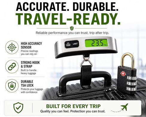 Luggage Scale with TSA Approved Lock, Digital Portable Hanging Baggage Scale 110lb/50kg, Travel Weight Scale for Suitcases, Avoid Overweight Fees, Travel Essentials Gift, Battery Included in Saudi Arabia