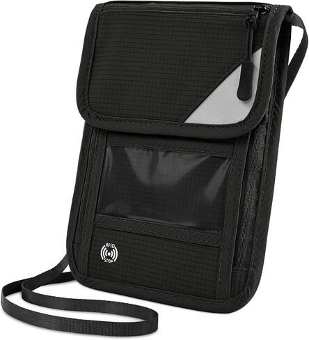 XIEEAOZEE Passport Holder, RFID Blocking Travel Wallet for Women & Men, Slim & Light Waterproof Neck Pouch, Hidden and Secure Passport Wallet (Black) in Kuwait