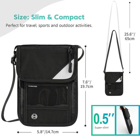 XIEEAOZEE Passport Holder, RFID Blocking Travel Wallet for Women & Men, Slim & Light Waterproof Neck Pouch, Hidden and Secure Passport Wallet (Black) in Kuwait