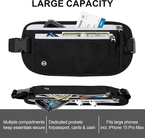XIEEAOZEE Travel Money Belt, Travel Waist Wallet with RFID Blocking & Hidden Fanny Pack for Men and Women, Hidden Passport Holder to Protect Credit Cards, Passports and Documents in Saudi Arabia