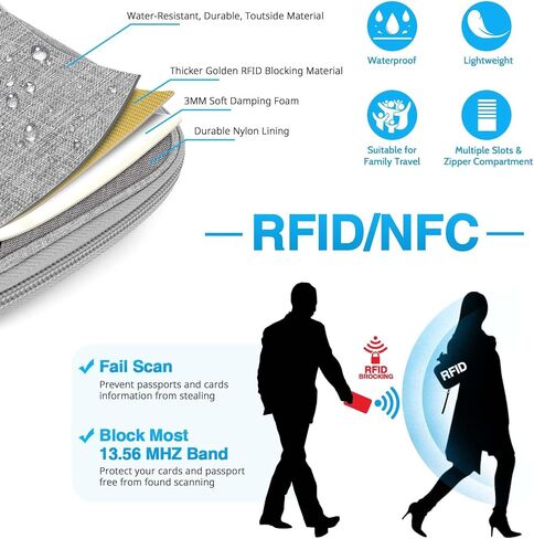 TOPBAG عائلة حامل جواز السفر، محفظة جواز السفر النسائية Rfid Blocking، منظم وثائق السفر للمحافظ المميزة، حقيبة حامل جواز سفر مقاومة للماء للنساء والرجال أثناء السفر، حافظة بطاقات الائتمان in Kuwait