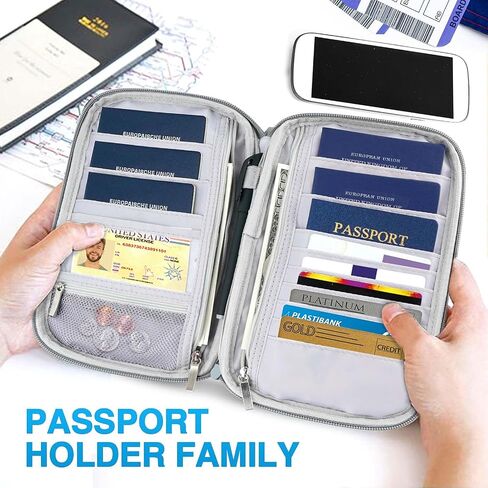 TOPBAG عائلة حامل جواز السفر، محفظة جواز السفر النسائية Rfid Blocking، منظم وثائق السفر للمحافظ المميزة، حقيبة حامل جواز سفر مقاومة للماء للنساء والرجال أثناء السفر، حافظة بطاقات الائتمان in Kuwait