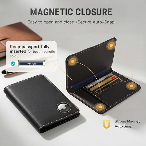 ALLIVE Passport Holder for Travel, Genuine Leather Passport Holder with AirTag Slot, Magnetic Closure, RFID Blocking Passport Cover Travel Wallet for Women Men in Saudi Arabia