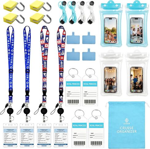 Cruise Ship Essentials Must Haves 2026-4 Person Travel Kit for Carnival, Royal Caribbean, Princess - Waterproof Phone Pouch, Magnetic Hooks, Cruise Lanyards for Ship Cards, Clear Luggage Tags in Saudi Arabia