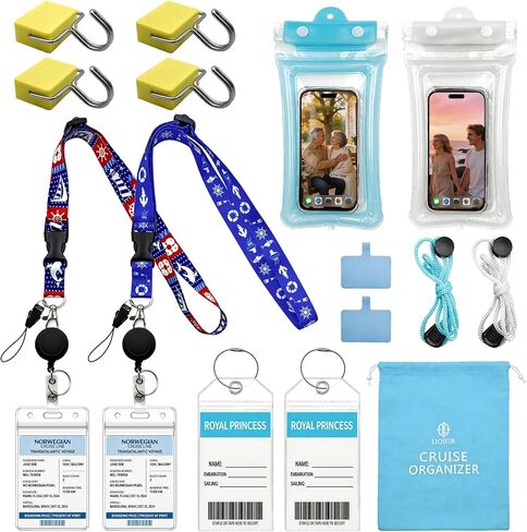 Cruise Ship Essentials Must Haves 2026-4 Person Travel Kit for Carnival, Royal Caribbean, Princess - Waterproof Phone Pouch, Magnetic Hooks, Cruise Lanyards for Ship Cards, Clear Luggage Tags in Saudi Arabia