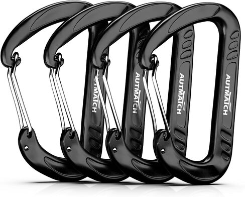 AUTMATCH Carabiner Clips, 3" Carbon Steel Spring Snap Hook Caribeener Clips Buckle Pack Grade Heavy Duty Carabiners Quick Link for Camping, Fishing, Hiking, Traveling, Circle Black, 4 Pack in Saudi Arabia