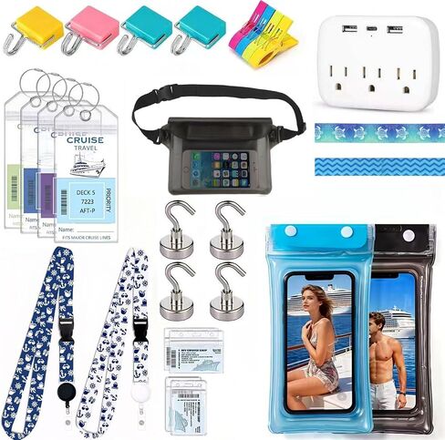 Cruise Essentials 2026 Cruise Must Haves with Magnetic Hooks Waterproof Phone Pouch Luggage Tags Lanyards Power Strip Cruise Cabin Accessories Alaska/Caribbean Cruise Supplies in Kuwait