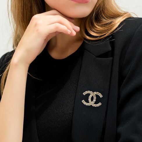 Gold Rhinestone Double Loop Brooch Pin for Women, Elegant Interlocking Circle Crystal Brooch, Fashion Jewelry Lapel Pin for Dress Coat Scarf Wedding Party Gift in Kuwait
