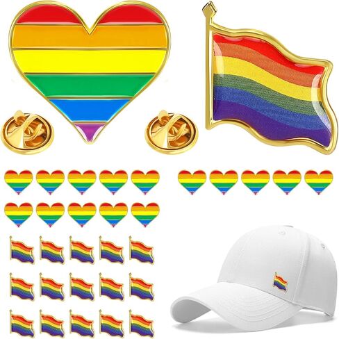 30 Pcs LGBTQ Pride Accessories Pins Bulk - Rainbow Flag Heart Enamel Lapel, Brooch Badge for Transgender Lesbian Gay Bisexual Progressive Parade Clothes Bags Hats Decorations in Kuwait