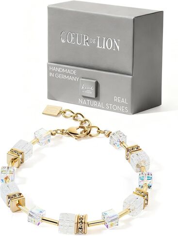 سوار Coeur de Lion GeoCUBE Iconic Nature باللون الذهبي والأبيض I الكريستال الصخري المتشقق والكريستال الأوروبي I الفولاذ المقاوم للصدأ ذو اللون الذهبي I 7.3 + 1.2 بوصة ملحق I متضمن حقيبة مصممة in Kuwait