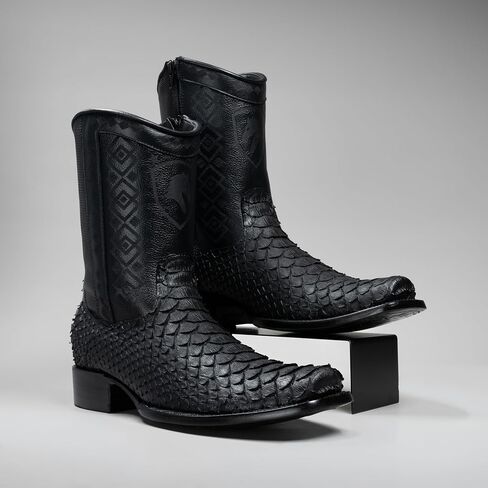 Joe Boots Men’s Snake Print Leather Western Boots – 3/4 Shaft Square Toe Cowboy Boot with Side Zipper Leather Outsole 1.5 Heel in Saudi Arabia