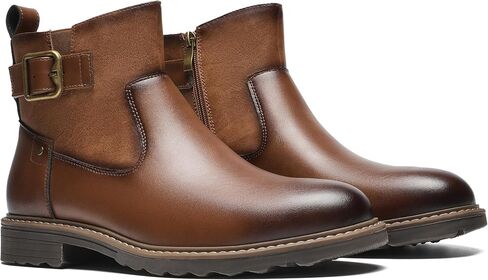 Men's Chelsea Boots, Versatile Slip On Ankle Boots with Side Zipper & Buckle, Comfortable Sharp Structured, Non-Slip Boots for Commute, Daily Wear, Outdoor in Saudi Arabia