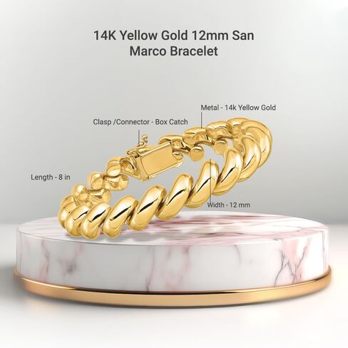 14K Yellow Gold 12mm San Marco Bracelet 7" to 8" in Kuwait