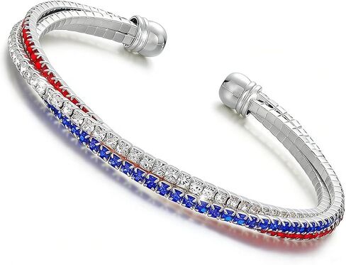 Mysense 4th of July Bracelets, Patriotic Red White Blue Cuff Bangle, USA 250th Anniversary Independence Day Accessories, Elastic Adjustable & Unisex Fashion Jewelry for 4th of July Outfits & Gifts(usa rhinestone bracelet) in Saudi Arabia