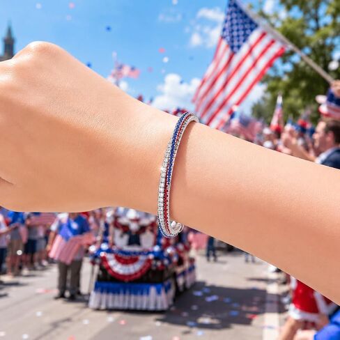 Mysense 4th of July Bracelets, Patriotic Red White Blue Cuff Bangle, USA 250th Anniversary Independence Day Accessories, Elastic Adjustable & Unisex Fashion Jewelry for 4th of July Outfits & Gifts(usa rhinestone bracelet) in Saudi Arabia
