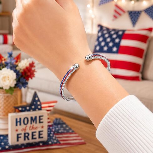 Mysense 4th of July Bracelets, Patriotic Red White Blue Cuff Bangle, USA 250th Anniversary Independence Day Accessories, Elastic Adjustable & Unisex Fashion Jewelry for 4th of July Outfits & Gifts(usa rhinestone bracelet) in Saudi Arabia