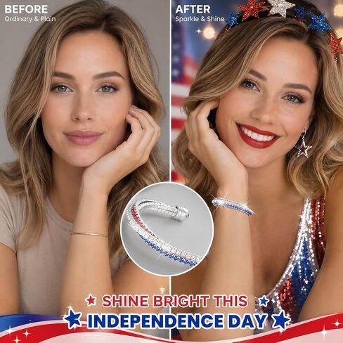 Mysense 4th of July Bracelets, Patriotic Red White Blue Cuff Bangle, USA 250th Anniversary Independence Day Accessories, Elastic Adjustable & Unisex Fashion Jewelry for 4th of July Outfits & Gifts(usa rhinestone bracelet) in Saudi Arabia