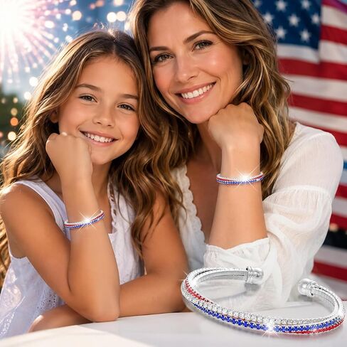 Mysense 4th of July Bracelets, Patriotic Red White Blue Cuff Bangle, USA 250th Anniversary Independence Day Accessories, Elastic Adjustable & Unisex Fashion Jewelry for 4th of July Outfits & Gifts(usa rhinestone bracelet) in Saudi Arabia
